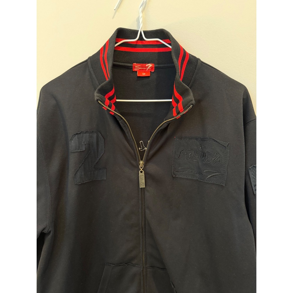 Seven7 Mens Malibu Beach Track Jacket Black Red Stripe Full Zip Patch Size M